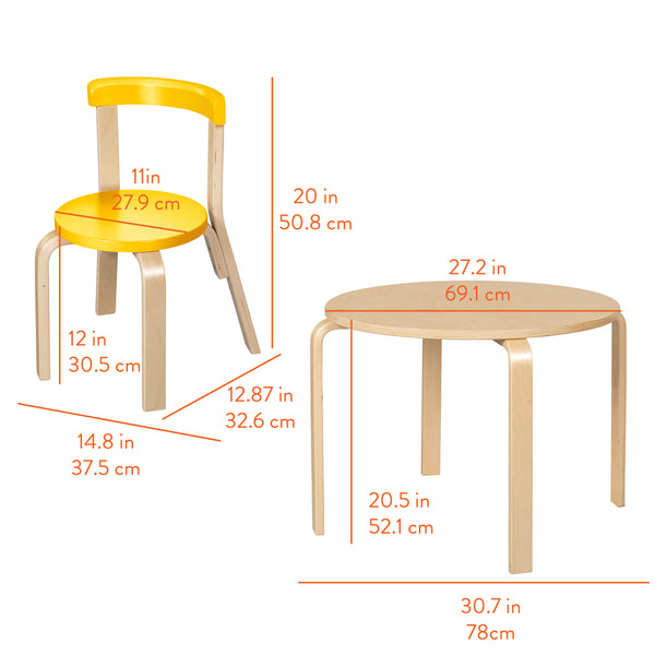 Bentwood Kids Table and Chairs Set, 5-Piece