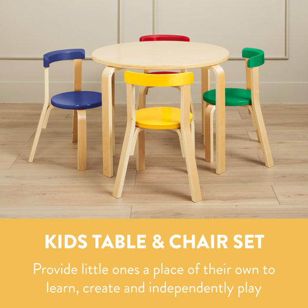 Bentwood Kids Table and Chairs Set, 5-Piece