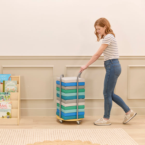 Rolling Cart with Square Floor Cushions, 12-Piece