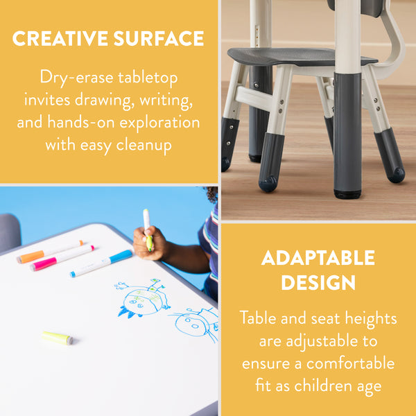 Dry-Erase Adjustable Kids Table and Chairs Set