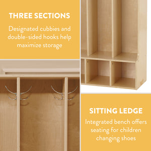 Sleekline 3-Section Toddler-Sized Coat Locker with Bench