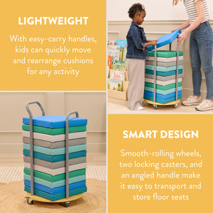 Rolling Cart with Square Floor Cushions, 12-Piece