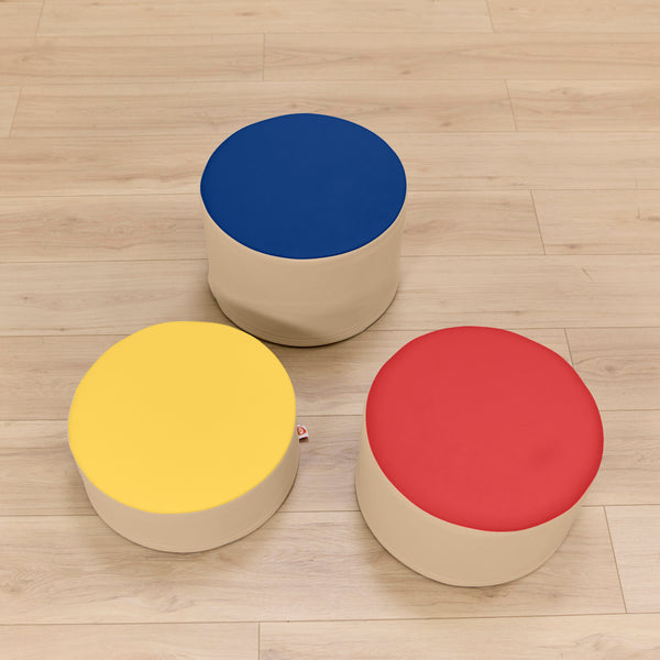 Round Two-Tone Ottomans, 3-Piece