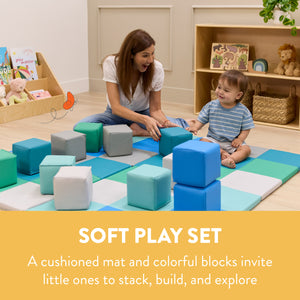 Mosaic Toddler Activity Mat and Building Cubes Set, 13-Piece