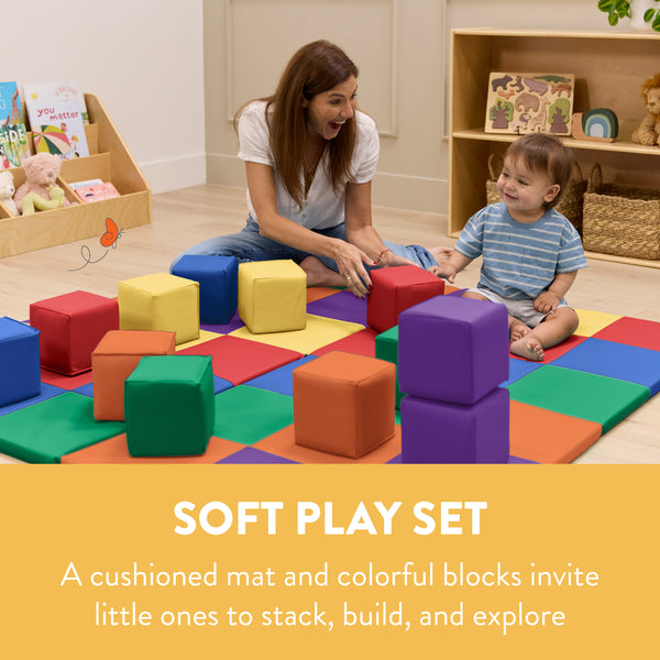 Mosaic Toddler Activity Mat and Building Cubes Set, 13-Piece
