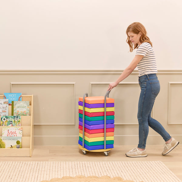 Rolling Cart with Square Floor Cushions, 12-Piece
