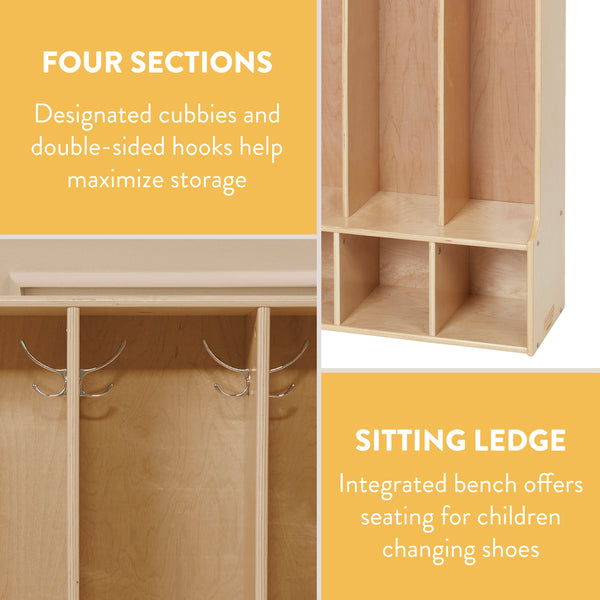 Sleekline 4-Section Toddler-Sized Coat Locker with Bench