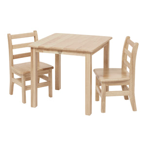 Kids Square Wood Table and 12in Chair Set, 24in x 24in, 3-Piece