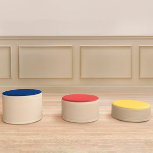 Round Two-Tone Ottomans, 3-Piece