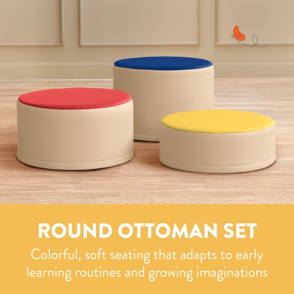 Round Two-Tone Ottomans, 3-Piece