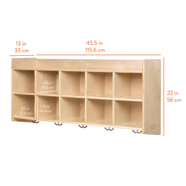 10-Section Wall Mount Coat Locker with Shelf