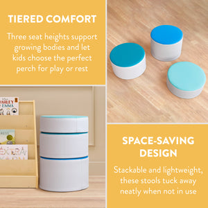 Round Two-Tone Ottomans, 3-Piece