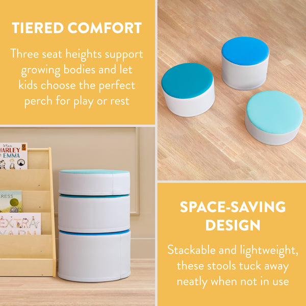 Round Two-Tone Ottomans, 3-Piece