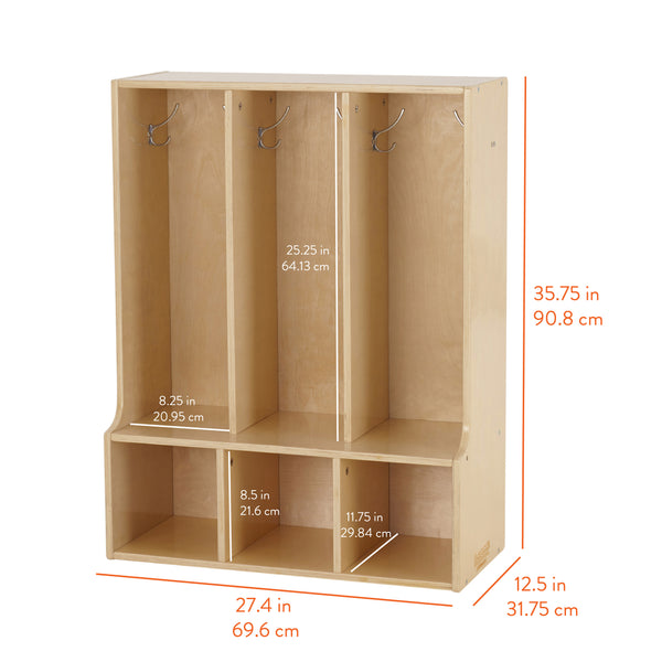 Sleekline 3-Section Toddler-Sized Coat Locker with Bench