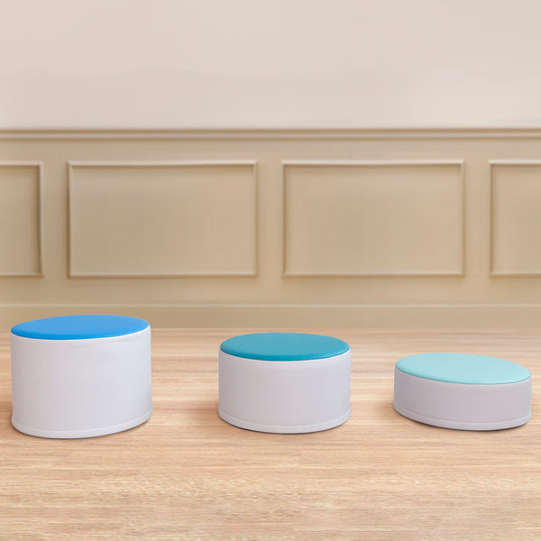 Round Two-Tone Ottomans, 3-Piece