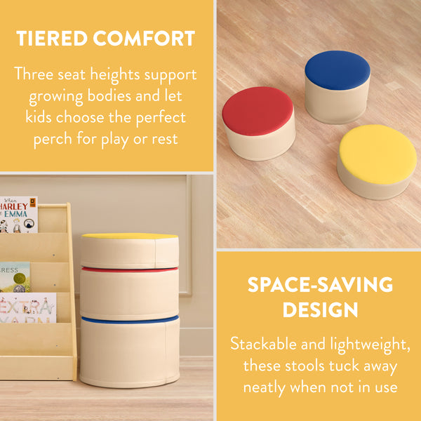 Round Two-Tone Ottomans, 3-Piece