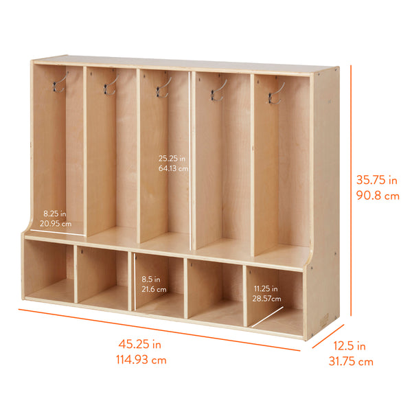 Sleekline 5-Section Toddler-Sized Coat Locker with Bench
