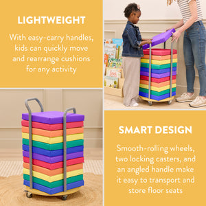 Rolling Cart with Square Floor Cushions, 12-Piece