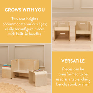 Bentwood Adaptable Kids Table and Chairs Set, 3-Piece