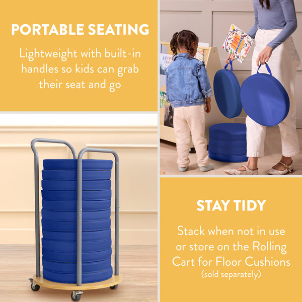 Round Floor Cushions with Handles, 6-Piece