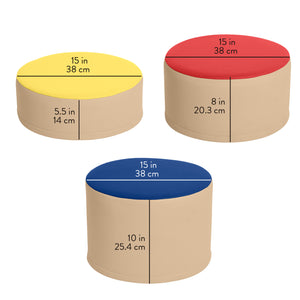 Round Two-Tone Ottomans, 3-Piece