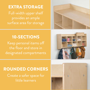 10-Section Wall Mount Coat Locker with Shelf