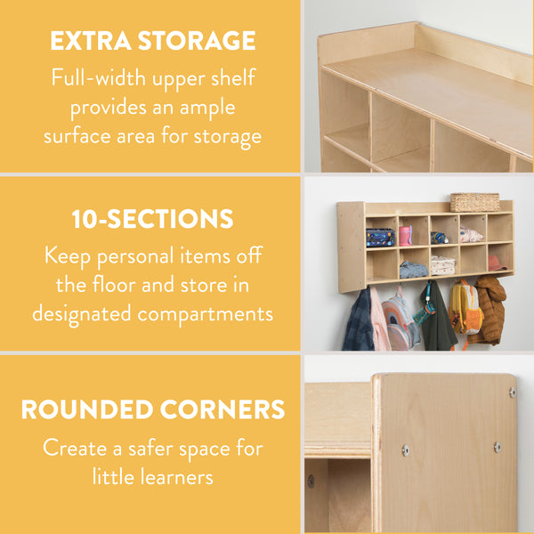 10-Section Wall Mount Coat Locker with Shelf