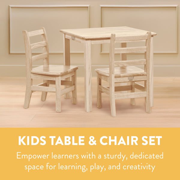 Kids Square Wood Table and 12in Chair Set, 24in x 24in, 3-Piece