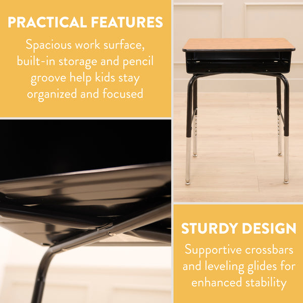 Adjustable Student Desk with Metal Book Box