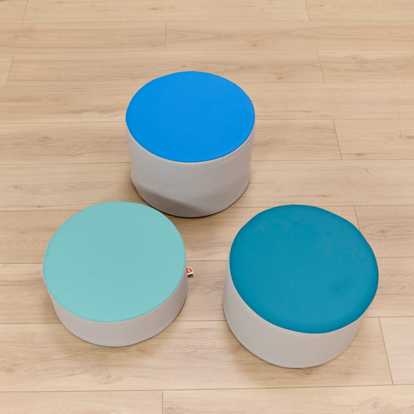 Round Two-Tone Ottomans, 3-Piece