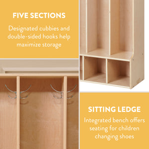 Sleekline 5-Section Toddler-Sized Coat Locker with Bench