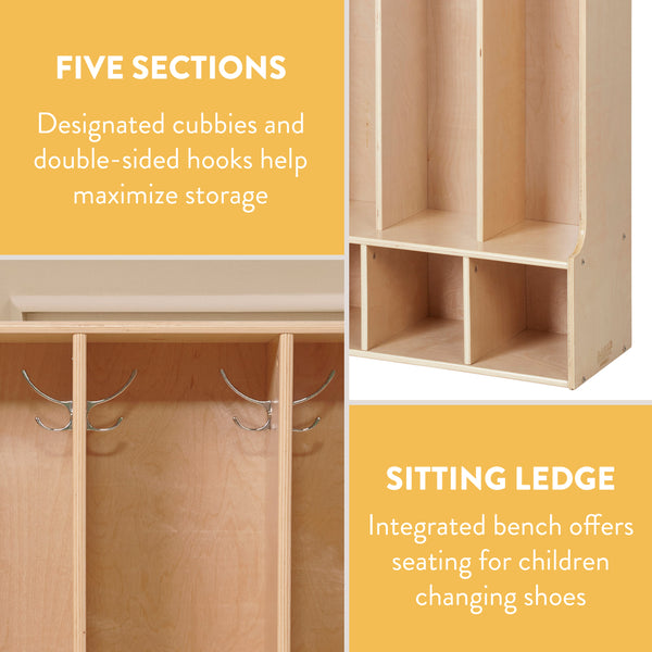 Sleekline 5-Section Toddler-Sized Coat Locker with Bench