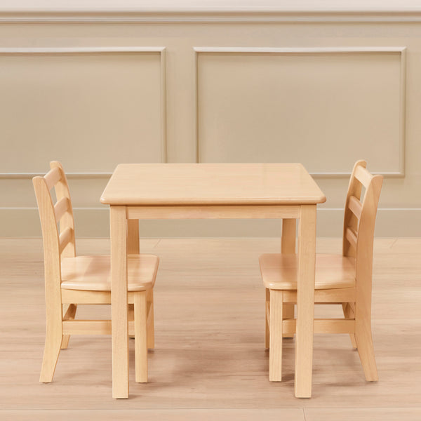 Kids Square Wood Table and 12in Chair Set, 24in x 24in, 3-Piece