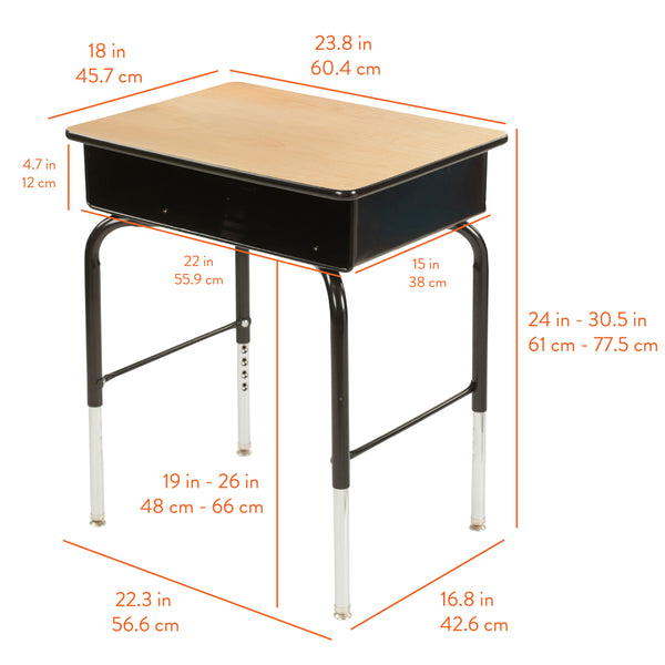Adjustable Student Desk with Metal Book Box