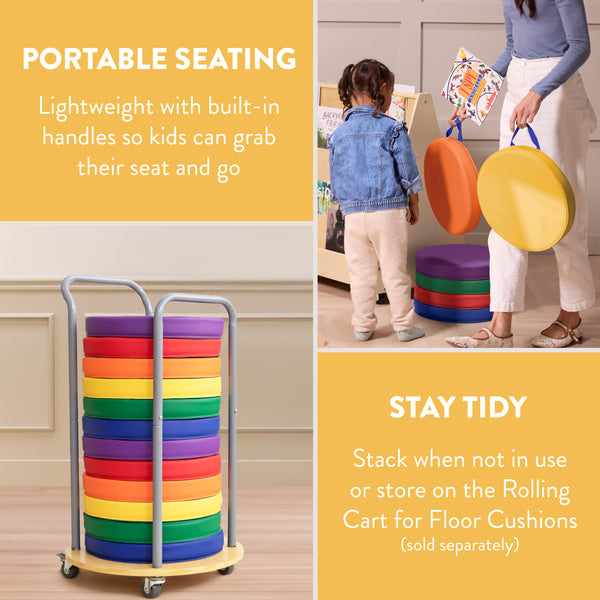 Round Floor Cushions with Handles, 6-Piece