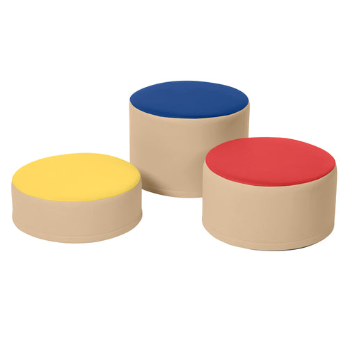 Round Two-Tone Ottomans, 3-Piece