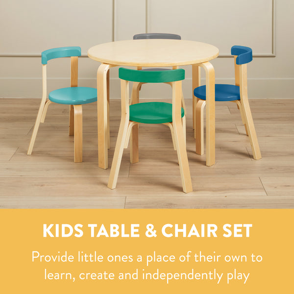 Bentwood Kids Table and Chairs Set, 5-Piece