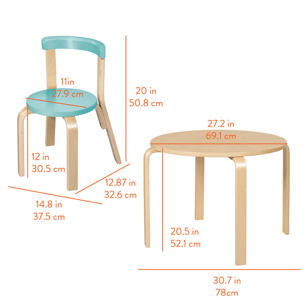 Bentwood Kids Table and Chairs Set, 5-Piece