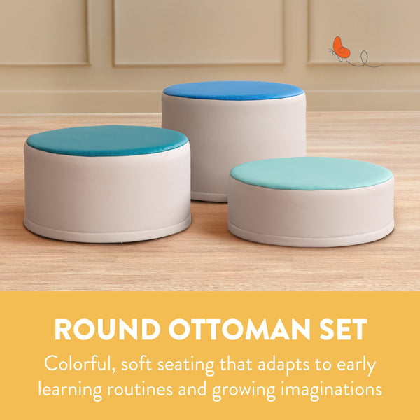 Round Two-Tone Ottomans, 3-Piece