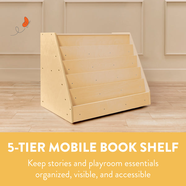 5-Tier Mobile Double-Sided Book Display with Storage